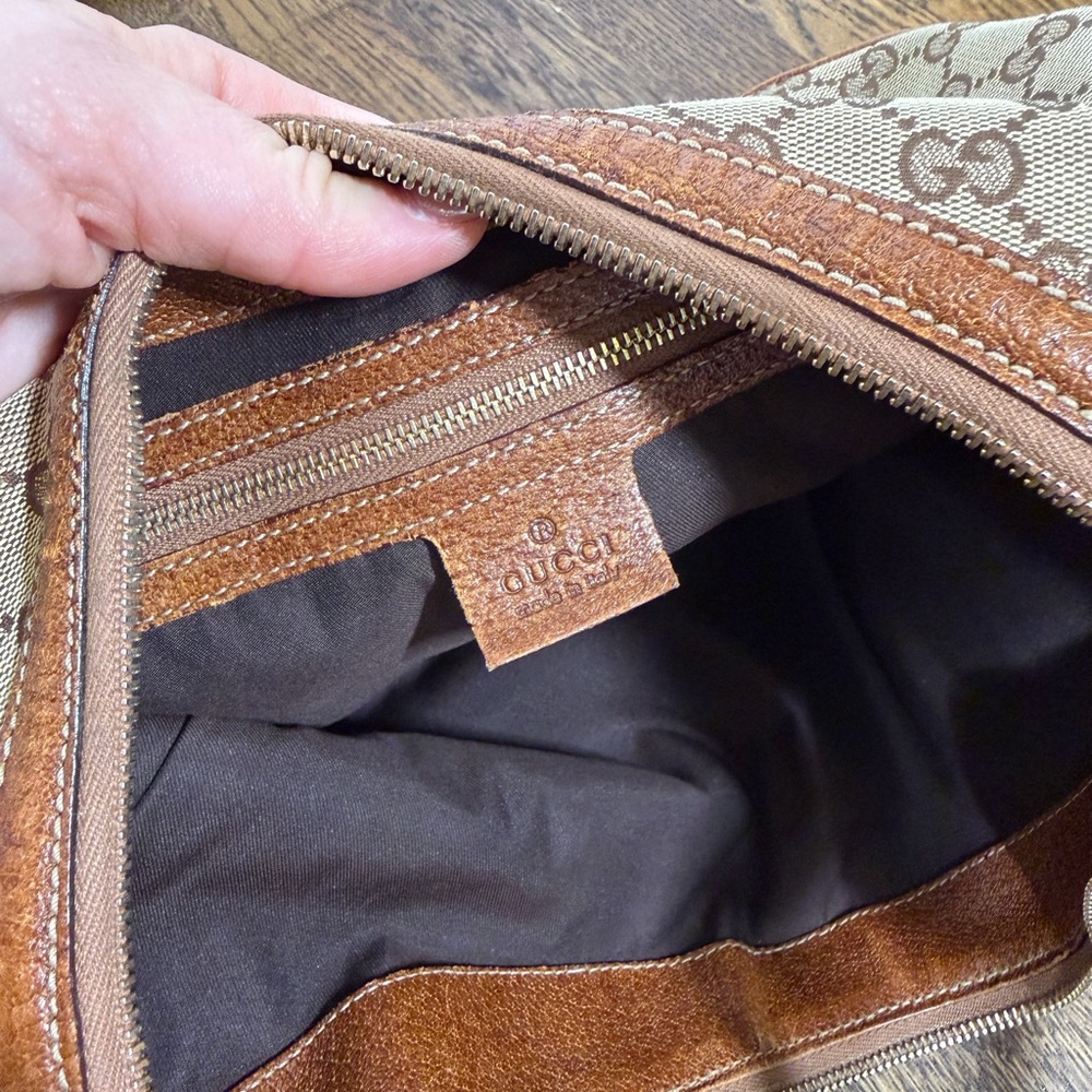 Authentic Gucci Indy GG Canvas Bamboo Ring Hobo Bag Brown Leather - impeccable! - Picture 9 of 10